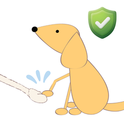 Cão sinalizando respeito ao toque com símbolo de segurança