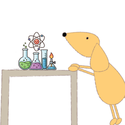 Ícone de ciência com cão observando um experimento